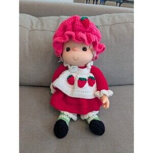 Vintage 80s Strawberry Shortcake Knit Crochet Doll Yarn Hair Handmade Large 15''